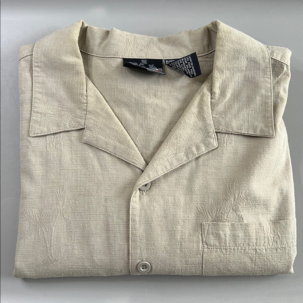 OP Casual Hawaiian Style Button Down Khaki Palm Tree Size Large